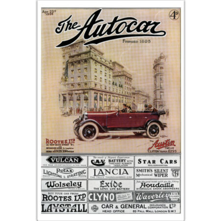 12" x 18" Poster Featuring 1926 Autocar Cover of Austin 12 Clifton Tourer & Rootes London Showroom