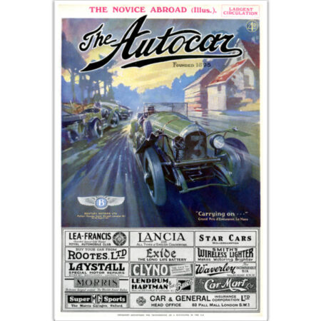 12" x 18" Poster Featuring 1927 Autocar Cover of Le Mans Winning Bentley 3 Litre