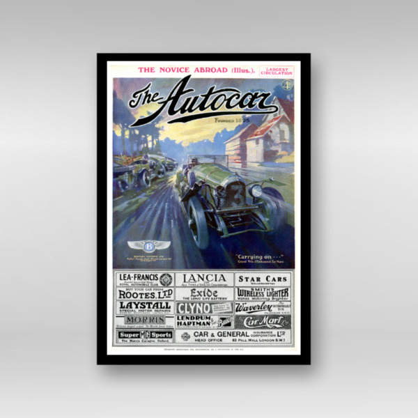 Framed Art Print Featuring 1927 Autocar Cover of Le Mans Winning Bentley 3 Litre