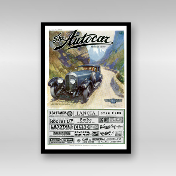 Framed Art Print Featuring 1927 Autocar Cover of Bentley 6 Cylinder