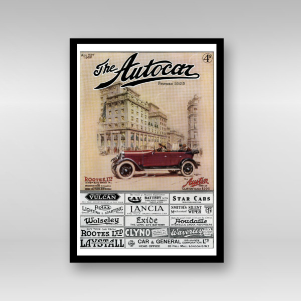 Framed Art Print Featuring 1926 Autocar Cover of Austin 12 Clifton Tourer & Rootes London Showroom