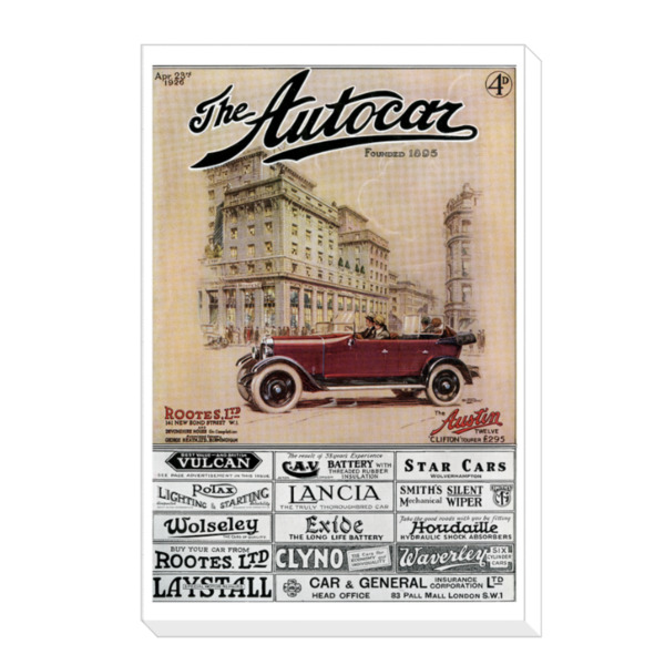 Canvas Print Featuring 1926 Autocar Cover of Austin 12 Clifton Tourer & Rootes London Showroom