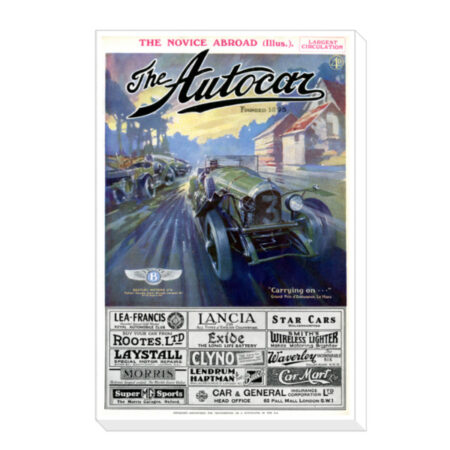 Canvas Print Featuring 1927 Autocar Cover of Le Mans Winning Bentley 3 Litre