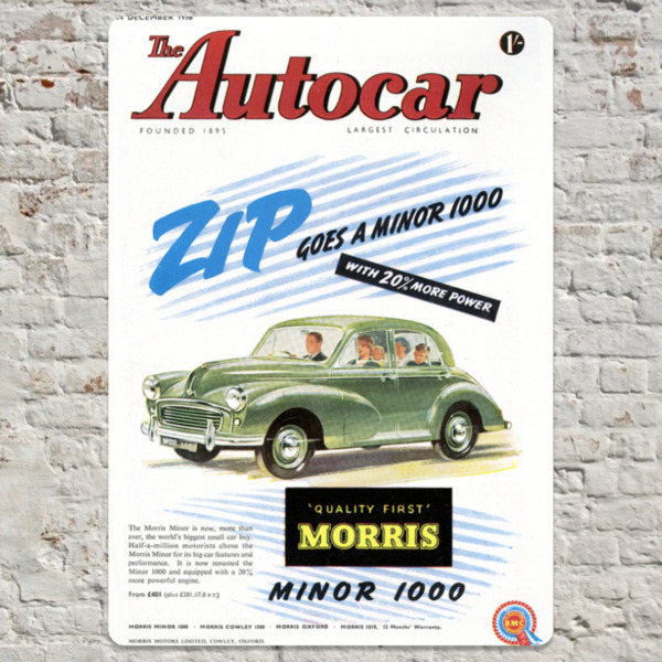 1956 Morris Minor 1000 - Metal Plate Print 20cm x 30cm