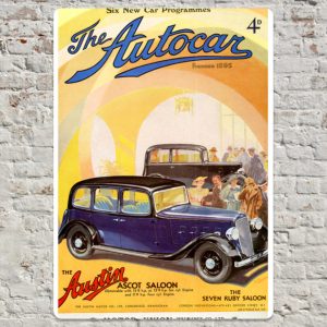 20cm x 30cm Metal Plate Print Featuring 1935 Autocar Cover of Austin Ascot & Ruby