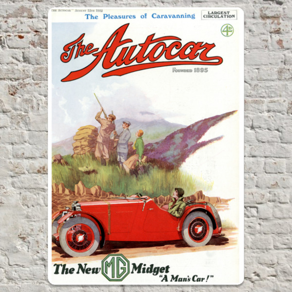 20cm x 30cm Metal Plate Print Featuring 1932 Autocar Cover of MG Midget