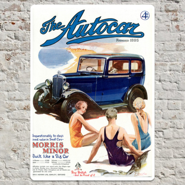 20cm x 30cm Metal Plate Print Featuring 1932 Autocar Cover of Morris Minor