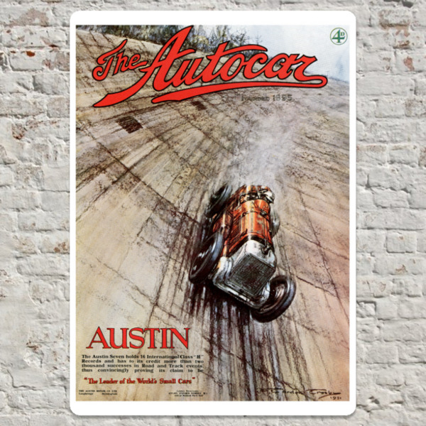20cm x 30cm Metal Plate Print Featuring 1931 Autocar Cover of Austin 7 at Brooklands