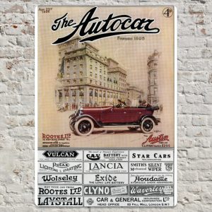 20cm x 30cm Metal Plate Print Featuring 1926 Autocar Cover of Austin 12 Clifton Tourer & Rootes London Showroom