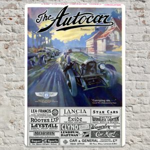 20cm x 30cm Metal Plate Print Featuring 1927 Autocar Cover of Le Mans Winning Bentley 3 Litre