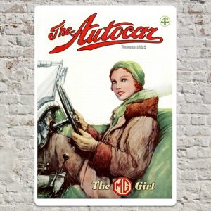 20cm x 30cm Metal Plate Print Featuring 1932 Autocar Cover of The MG Girl