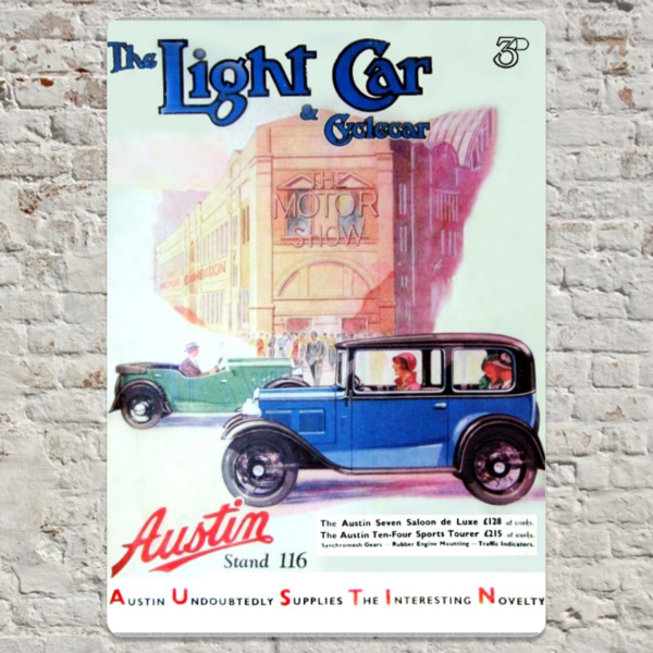 1933 Austin 7 Motor Show Light Car Cover - Metal Plate Print 20cm x 30cm (Portrait)