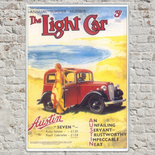 1935 Austin 7 Light Car Cover - Metal Plate Print 20cm x 30cm (Portrait)