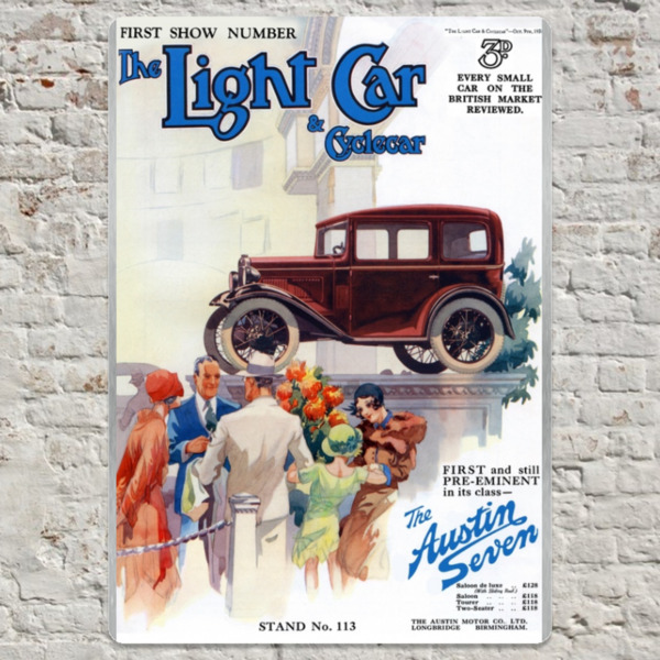 1931 Austin 7 Exhibition Light Car Cover - Metal Plate Print 20cm x 30cm (Portrait)