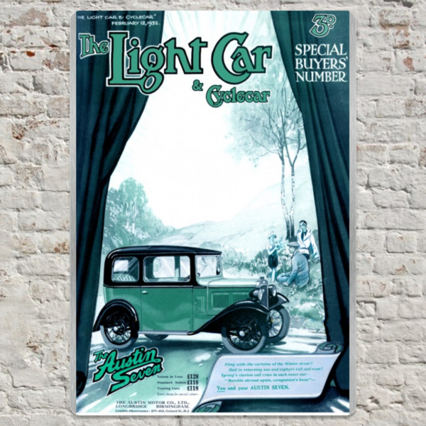 1932 Austin 7 Light Car Cover-2 - Metal Plate Print 20cm x 30cm (Portrait)