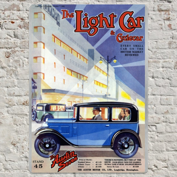 1932 Austin 7 Exhibition Light Car Cover - Metal Plate Print 20cm x 30cm (Portrait)
