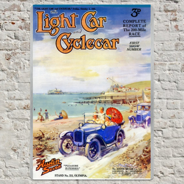 1925 Austin 7 at the Beach Light Car Cover - Metal Plate Print 20cm x 30cm (Portrait)