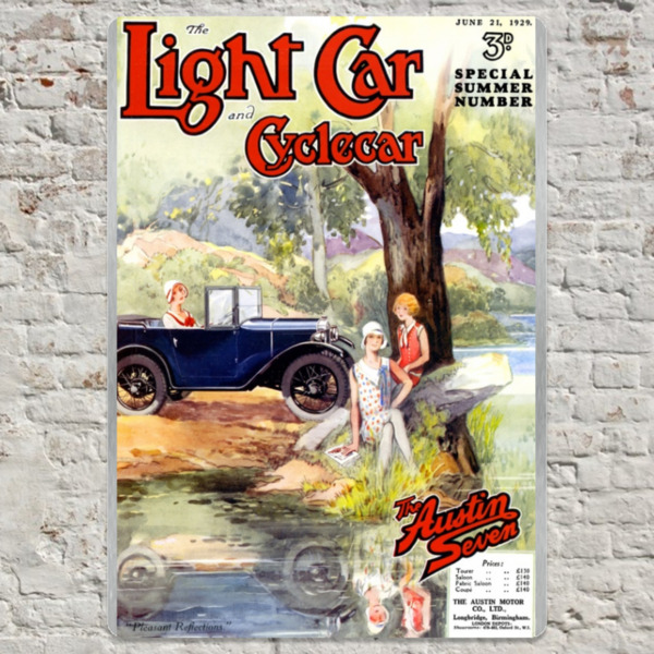 1929 Austin 7 by the River Light Car Cover - Metal Plate Print 20cm x 30cm (Portrait)
