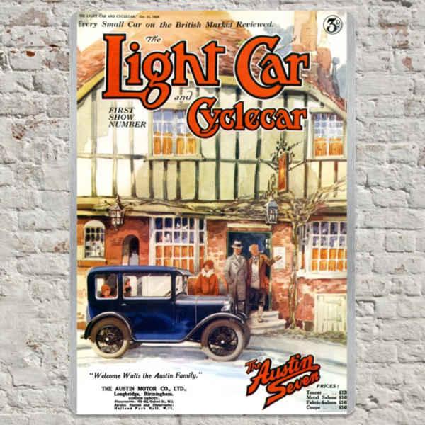 1929 Austin 7 Family Light Car Cover - Metal Plate Print 20cm x 30cm (Portrait)