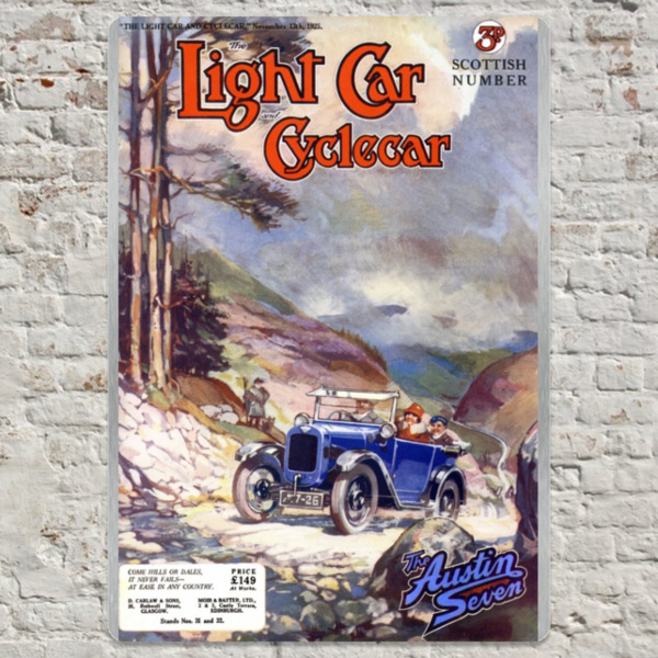1925 Austin 7 in the Highlands Light Car Cover - Metal Plate Print 20cm x 30cm (Portrait)