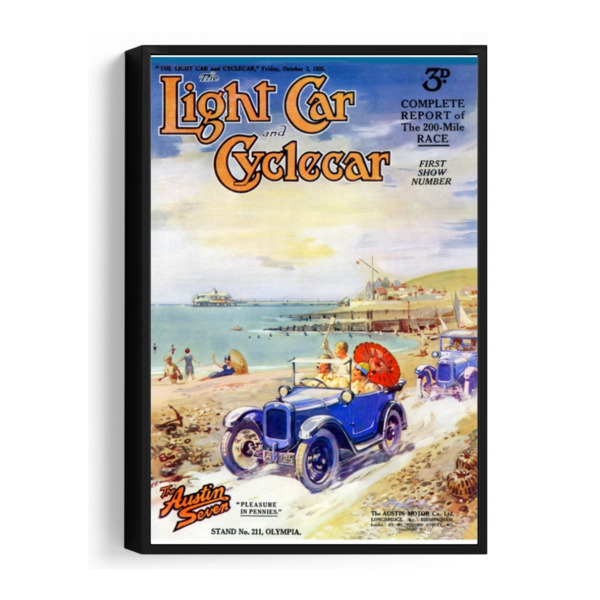 1925 Austin 7 at the Beach Light Car Cover - Framed Canvas 12"x18" (Portrait)