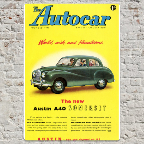1951 Austin A40 Somerset Metal Plate Print 20cm x 30cm