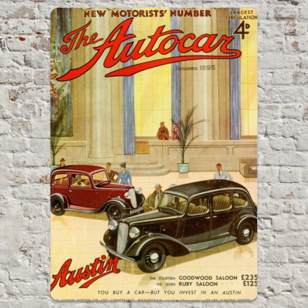 1937 Austin Seven and Austin Fourteen Goodwood Metal Plate Print 20cm x 30cm