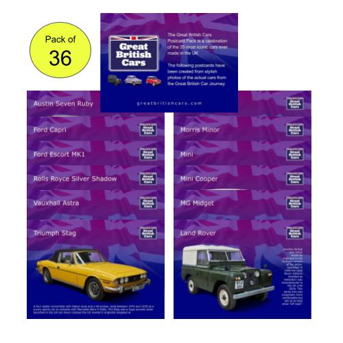 Great British Cars Icons Postcards - 36 Pack