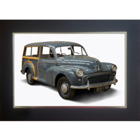 Morris Minor Traveller Sublimation Photo Print 12"x8" in Black Card Folder