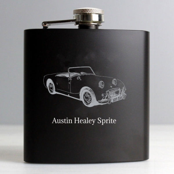 Austin Healey Sprite Black Engraved Hipflask